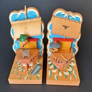 Retro Vintage  Wood Pirate Nautical Themed Bookends